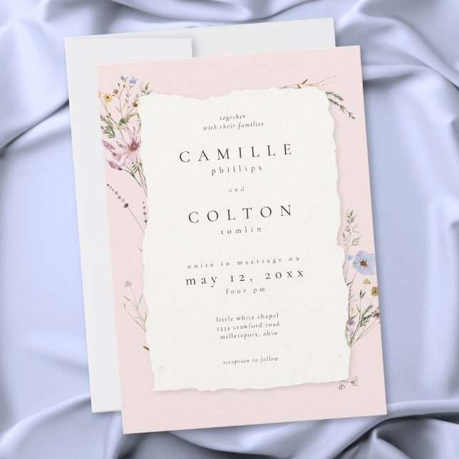 Rustic Blush Pink Romantic Wildflower Wedding Einladung (Rustic Blush Pink Romantic Wildflower Wedding Invitation)