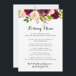 Rustic Blush Wedding Kissing Menu Game Card<br><div class="desc">Diese rustikale,  rot-weiß-kissende Spielkarte ist ideal für einen einfachen Hochzeitsempfang. Die Einrichtung besteht aus rosa,  rot,  bordeauxrot und bordfarbenen Blume mit grünem Blattwerk.</div>