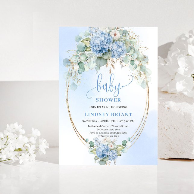 Rustic Bohemian Blue Hydrangeas Baby Shower Invite Einladung (Rustic Bohemian Blue Hydrangeas Baby Shower Invite)
