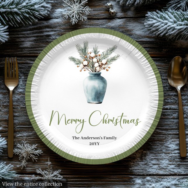 Rustic Bohemian Christmas Bouquet Watercolor Plate Pappteller (Rustic Bohemian Christmas Bouquet Watercolor Plates)