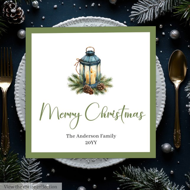 Rustic Bohemian Christmas Lantern in Watercolor  Serviette (Rustic Bohemian Christmas Lantern in Watercolor Napkin

)