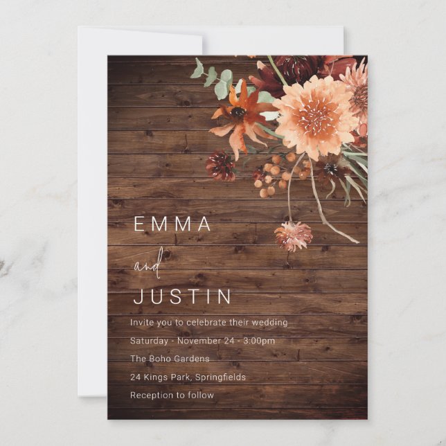 Rustic Bohemian Floral All Seasons Wedding Einladung (Vorderseite)