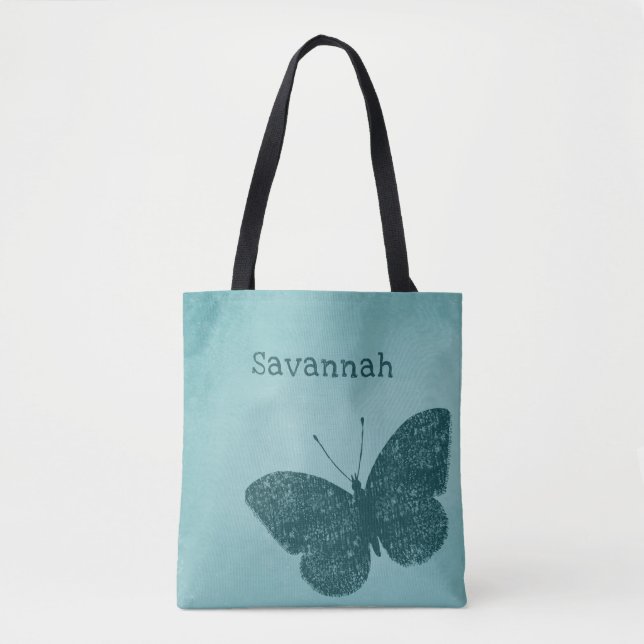 Rustic Boho Aquamarin Green Butterfly Tasche (Vorderseite)