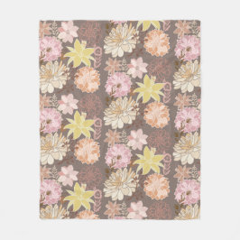 Rustic Boho Asphalt Floral Pattern Fleecedecke