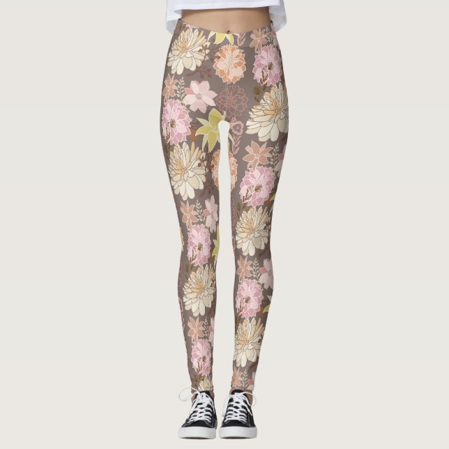 Rustic Boho Asphalt Floral Pattern  Leggings (Vorderseite)