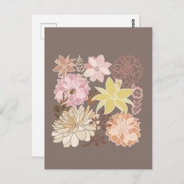 Rustic Boho Asphalt Floral Pattern Postkarte