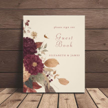 Rustic Boho Autumn Floral Wedge Guest Book Sign