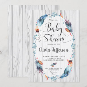 Rustic Boho Baby Boy Shower Tribal Feathers Einladung
