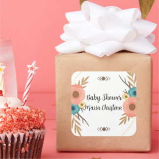 Rustic Boho Baby Shower  Quadratischer Aufkleber