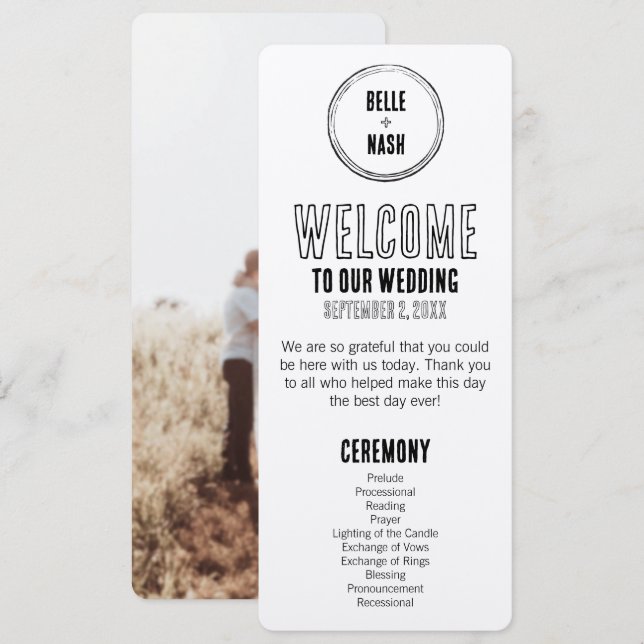 Rustic Boho Barn Wedding Programm mit Foto (Vorne/Hinten)