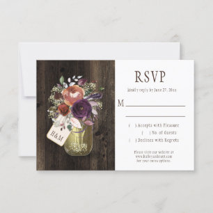 Rustic Boho Barn Wood Mason Jar Lila Floral UAWG RSVP Karte