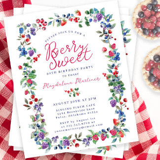 Rustic Boho Berry 90. Geburtstag Einladung