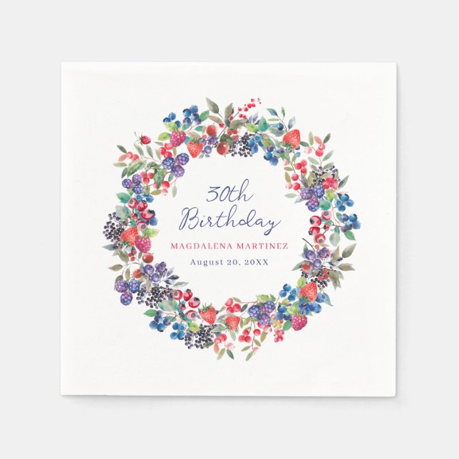 Rustic Boho Berry Sommer 30. Geburtstag Serviette (Vorderseite)