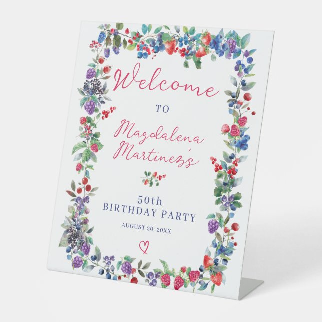Rustic Boho Berry Sommer 50. Geburtstag Willkommen Sockelschild (Vorderseite)