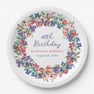 Rustic Boho Berry Summer 40. Geburtstag Custom Pappteller