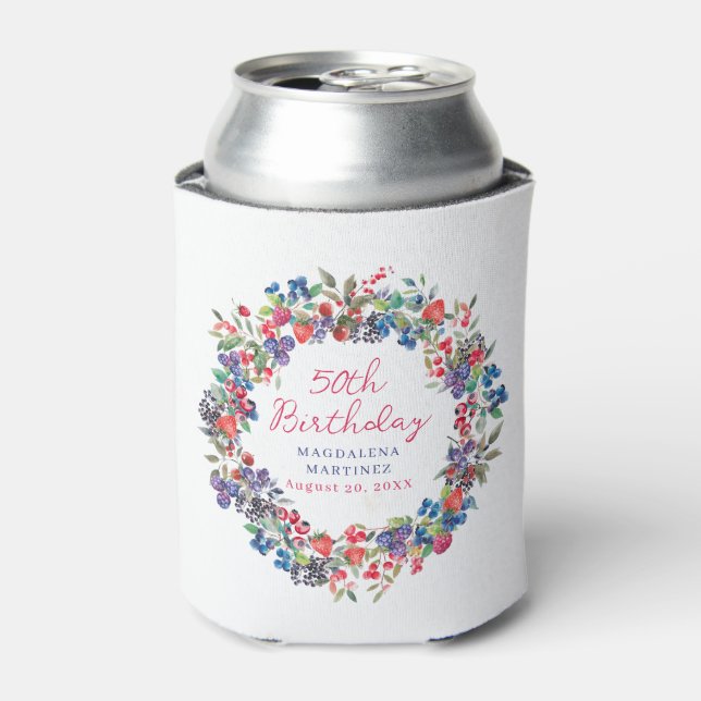 Rustic Boho Berry Summer 50. Geburtstag Custom Dosenkühler (Kanne Vorderseite)