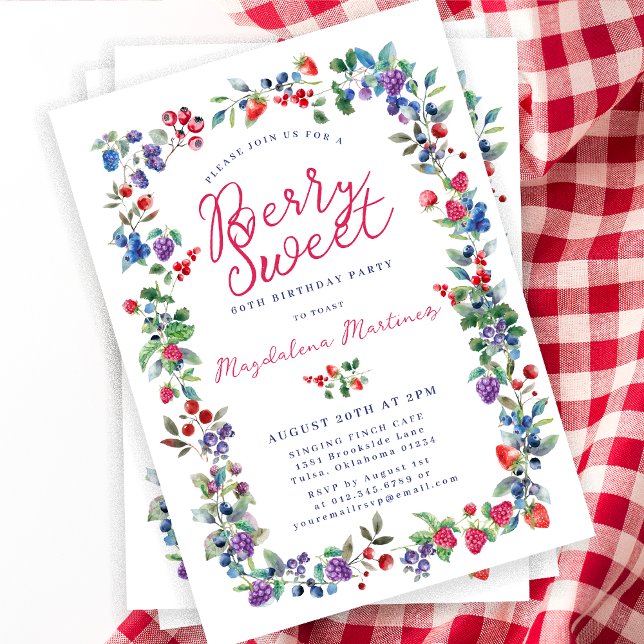 Rustic Boho Berry Sweet Summer 60. Geburtstag Einladung (Von Creator hochgeladen)