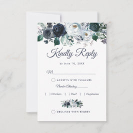 Rustic Boho Blue Floral Wedding RSVP mit Menü Karte