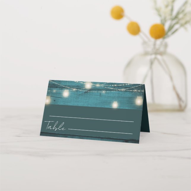 Rustic Boho Blue Wood Wedding Platzkarte (Rückseite)