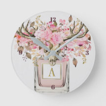 Rustic Boho Bull Skull Floral Monogram Chic