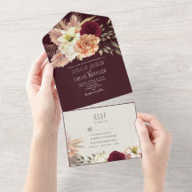 Rustic Boho Burgundy All-in-One-Einladung