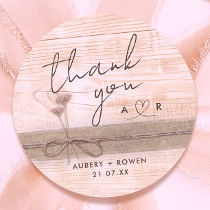 Rustic Boho Burlap Wood Blush Wildblume Vielen Dan Runder Aufkleber