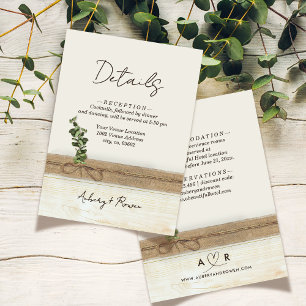 Rustic Boho Burlap Wood Eukalyptus Wedding Details Begleitkarte
