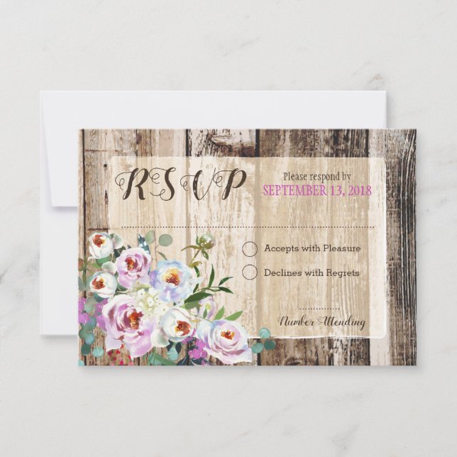 Rustic Boho Chic Peony Floral RSVP Card (Vorderseite)