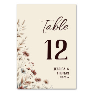 Rustic Boho Chic Watercolor Wildblumen Hochzeit Tischnummer