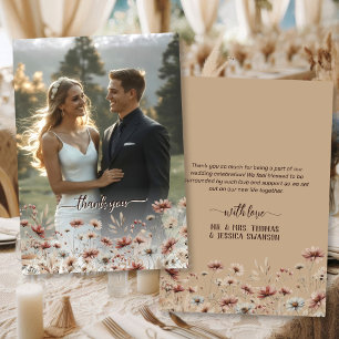 Rustic Boho Chic Wildblumen Volles Foto Hochzeit Dankeskarte