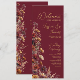 Rustic Boho Chic Wildflowers Burgundy Wedding Programm