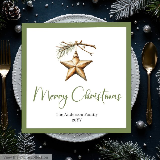 Rustic Boho Christmas Scene Watercolor Dinner  Serviette (Rustic Boho Christmas Scene Watercolor Dinner Napkins)