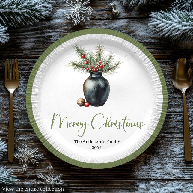 Rustic Boho Christmas Tree in Botanical Style  Pappteller (Rustic Boho Christmas Tree in Botanical Style Plate

)