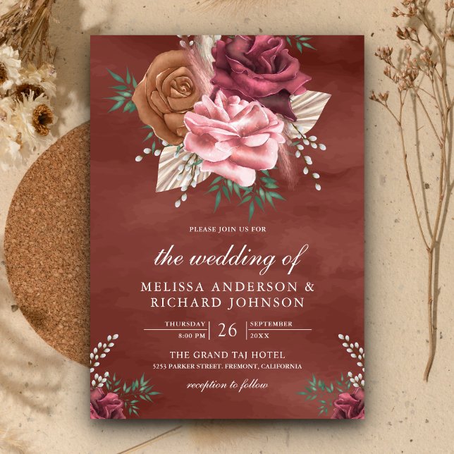 Rustic Boho Cinnamon Rose Earthy Floral Wedding Einladung (Von Creator hochgeladen)