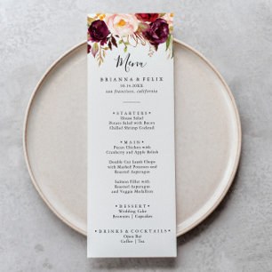 Rustic Boho Colorful Floral Dinner Menükarte