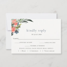 Rustic Boho Coral Botanical Wedding RSVP Card