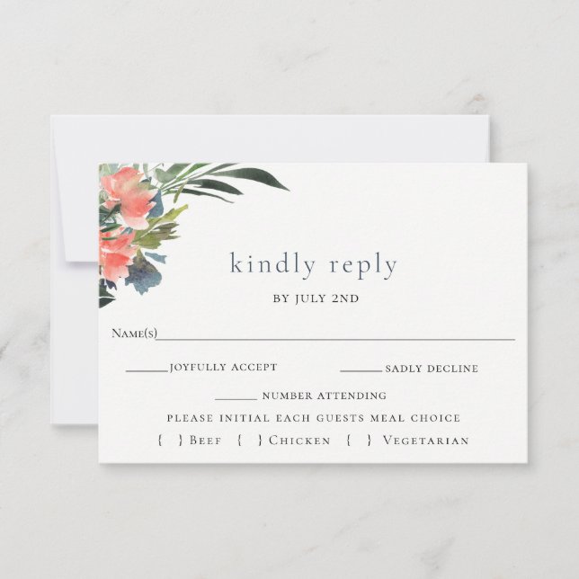 Rustic Boho Coral Botanical Wedding RSVP Card (Vorderseite)