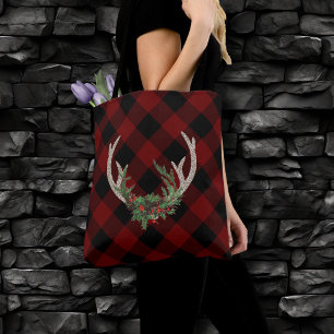 Rustic Boho Deer Antlers Christmas Kariert Flora