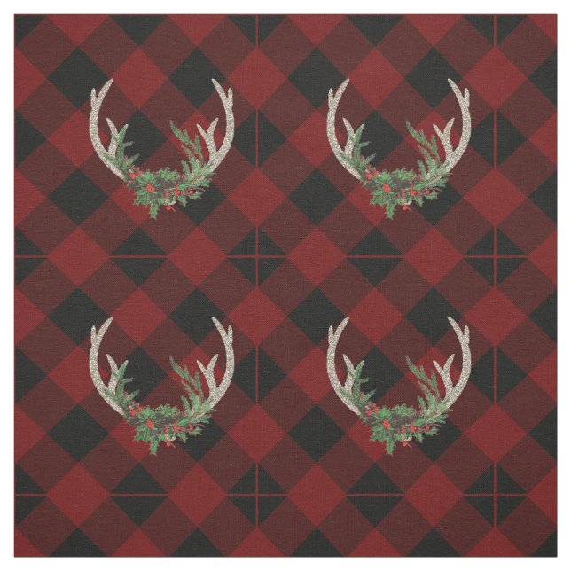 Rustic Boho Deer Antlers | Christmas Kariert Flora Stoff (Muster)