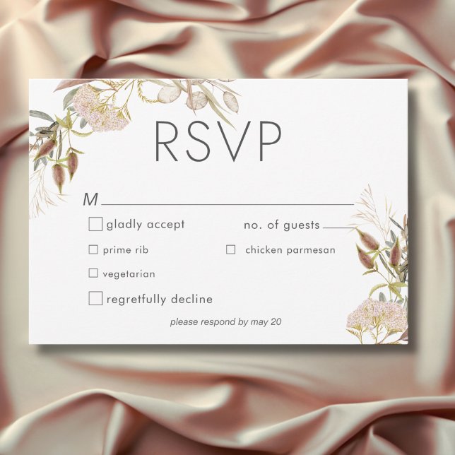 Rustic Boho Delicate Fall Wildflowers Wedding RSVP Karte (Rustic Boho Delicate Fall Wildflowers Wedding Dinner RSVP Card)