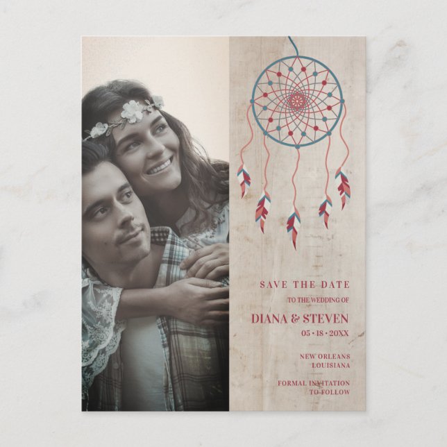 Rustic Boho Dreamcatcher Foto Couple Verlobung Postkarte (Vorderseite)