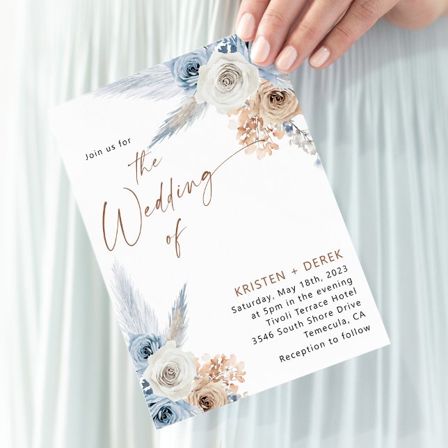 Rustic Boho Dusty Blue Floral Wedding Einladung (Von Creator hochgeladen)