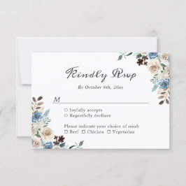 Rustic Boho Dusty Blue Floral Wedding RSVP Karte