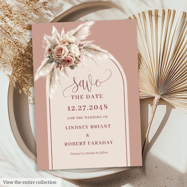 Rustic Boho Dusty Pink Arch Floral Save the Date Einladung (Rustic Boho Dusty Pink Arch Floral Save the Date)