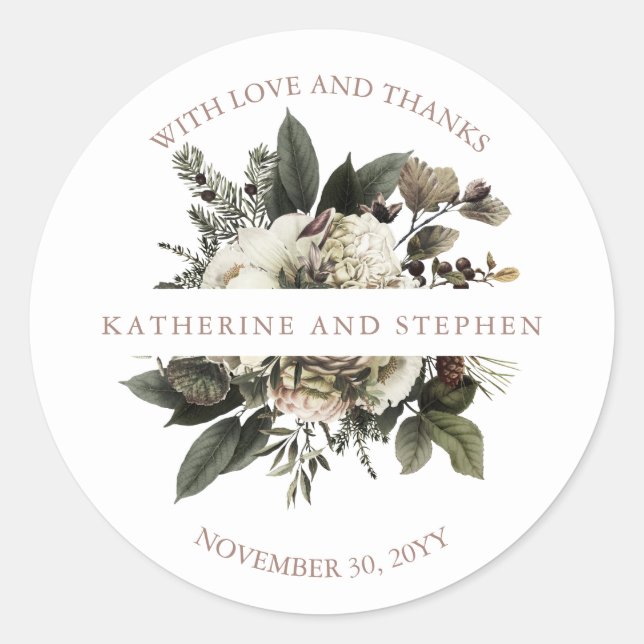 Rustic Boho Dusty Pink Floral Wedding Vielen Dank Runder Aufkleber (Vorderseite)