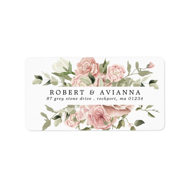 Rustic Boho Dusty Pink Rose Floral Address Label Adressaufkleber (Vorne)