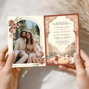 Rustic Boho Earthy Floral Indian Cow Wedding Einladung