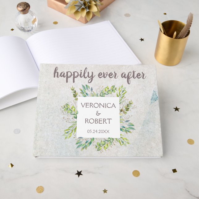 Rustic Boho Eukalyptus Greenerity Hochzeitsempfang Gästebuch (Vorderseite Offen)