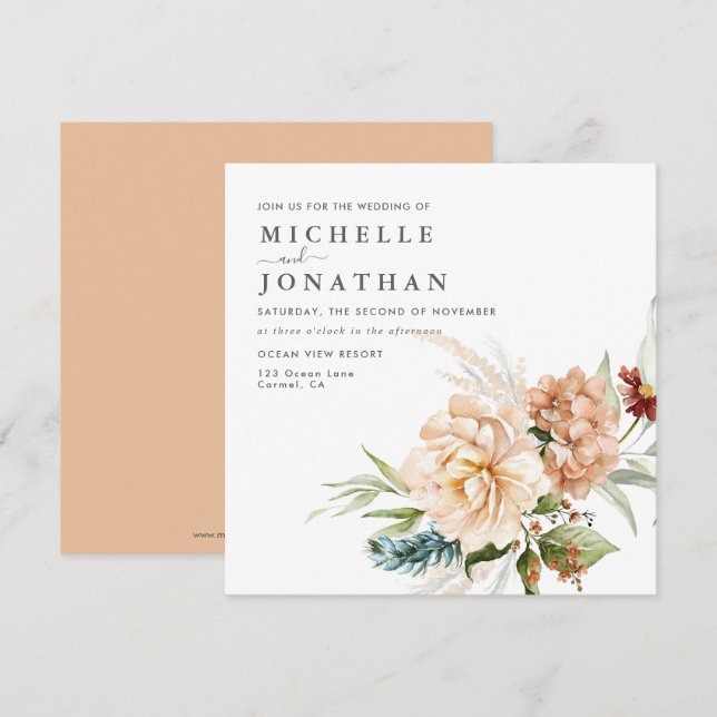 Rustic Boho Fall Blume Hochzeit Einladung (Vorne/Hinten)