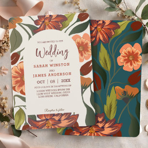 Rustic Boho Fall Floral Terracotta Wedding Einladung